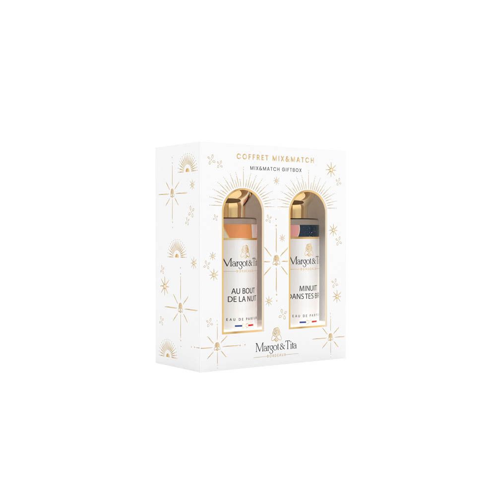 Coffret Mix&Match Margot&Tita contenant deux flacons d'eau de parfum : 'Au bout de la nuit' et 'Minuit dans tes bras'.