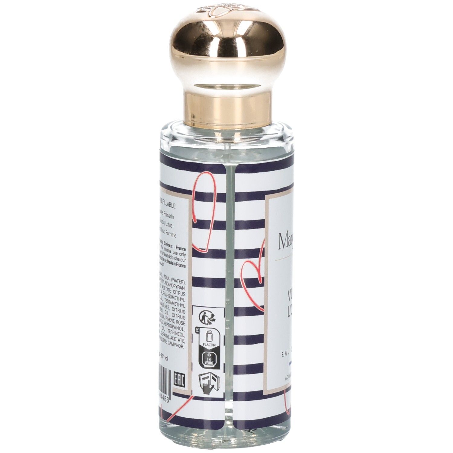 Arrière de la bouteille Margot & Tita Vue Sur Océan Eau de Parfum avec ingrédients et certifications.