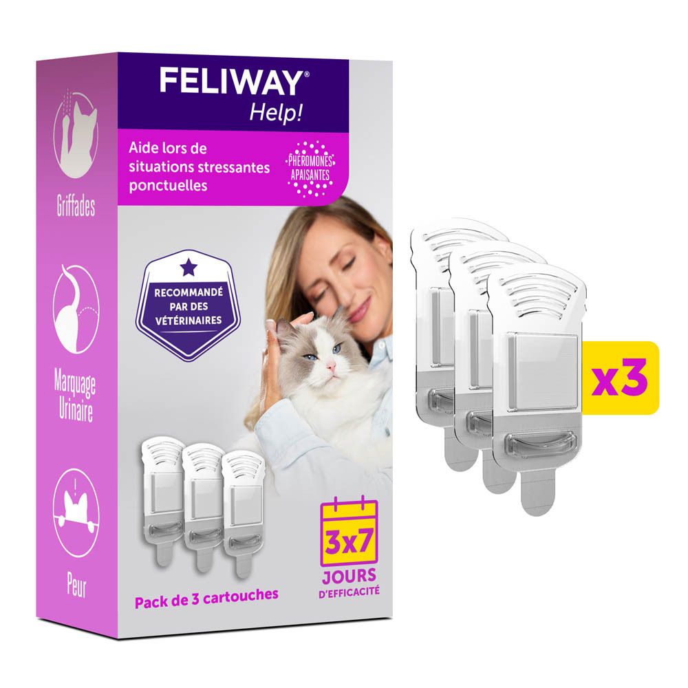 Feliway Help! Pack de 3 cartouches. 3 x 7 jours. Aide en cas de stress. Cliniquement prouvé.