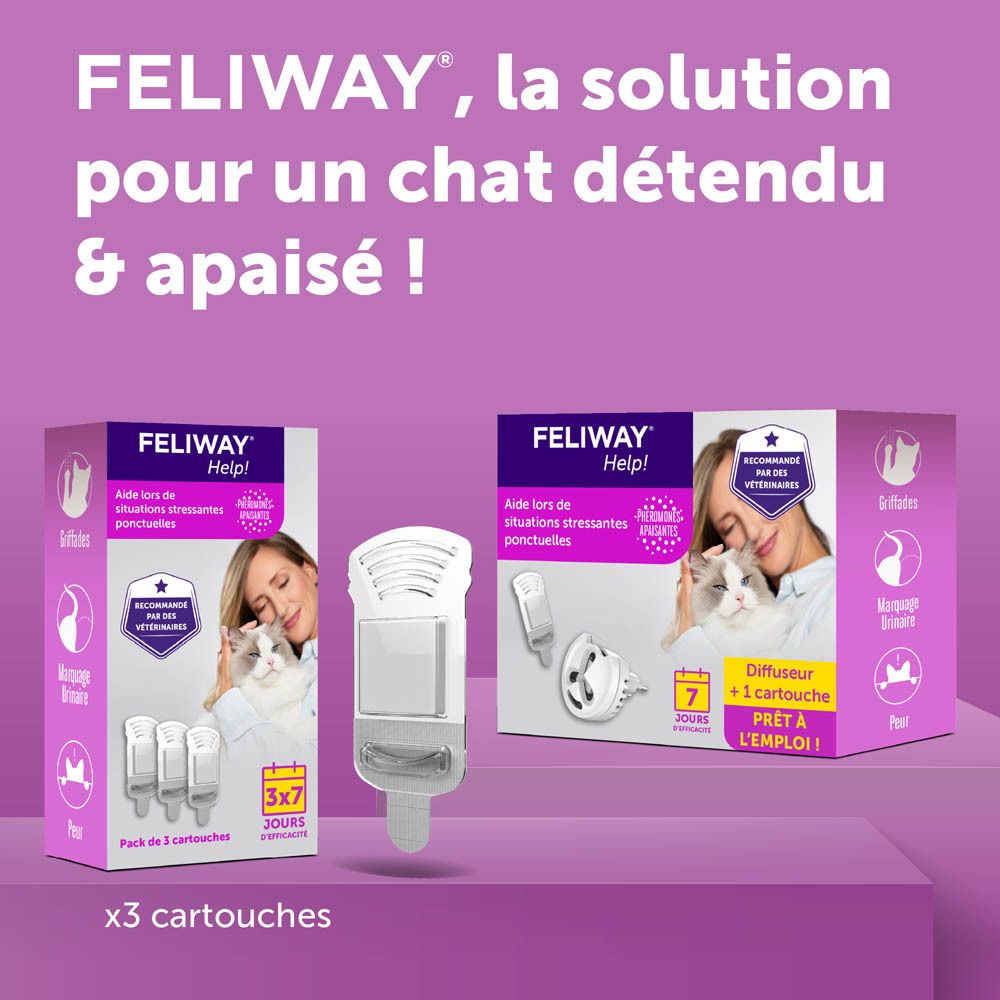 Feliway Help! Pack de 3 cartouches. 3 x 7 jours. Aide en cas de stress. Cliniquement prouvé.