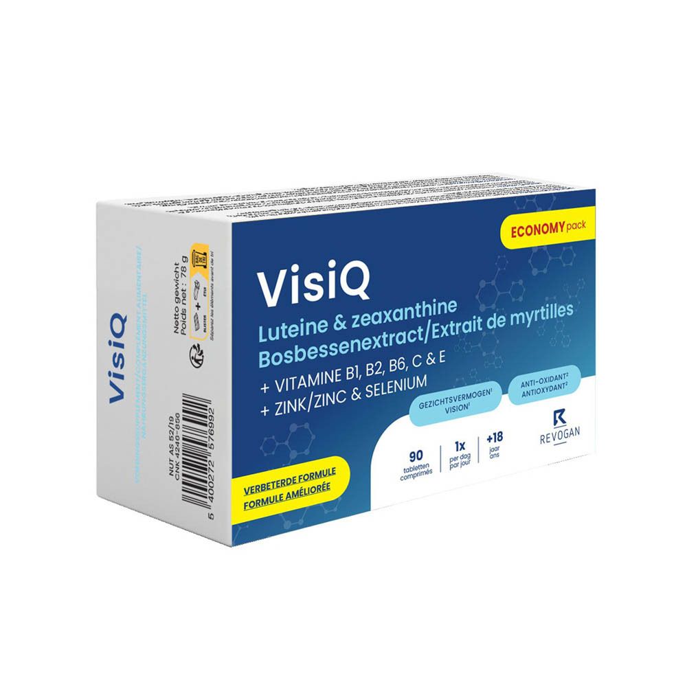 VisiQ: Luteine & Zéaxanthine, Vitamines B1-B2, B6, C & E, Zinc & Sélénium. 90 comprimés. Pack Économique.
