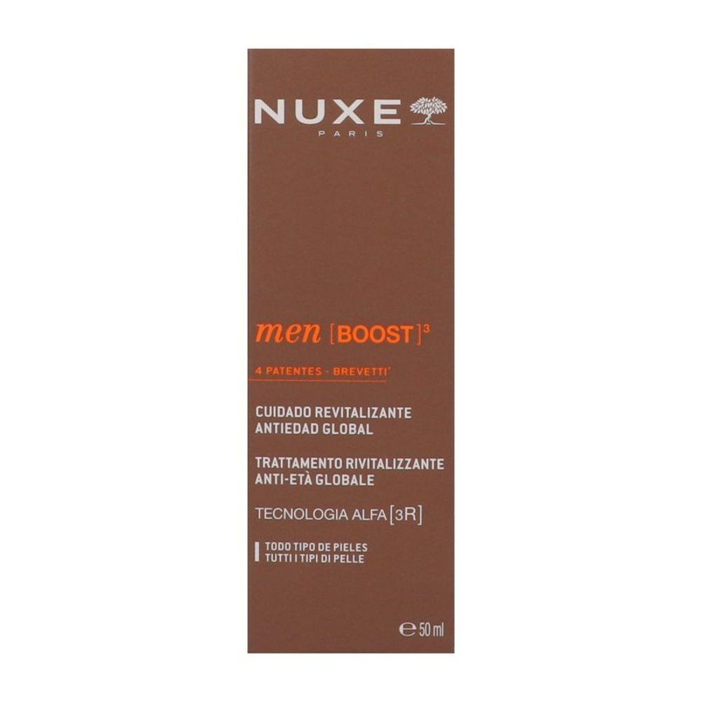 Boîte pliante Nuxe Men Boost, vue de face avec informations produit.