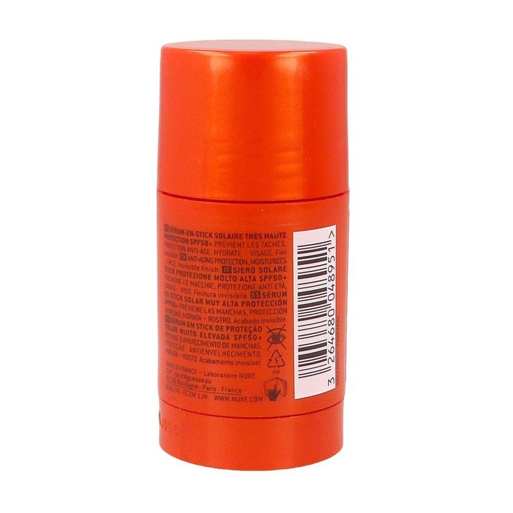 Nuxe Stick Solaire Sérum SPF 50+, dos avec code-barres.