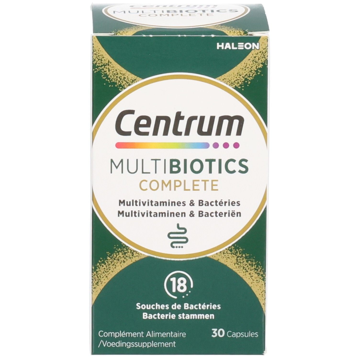 Emballage du produit. Contient Centrum MultiBiotics Complete. 30 gélules.