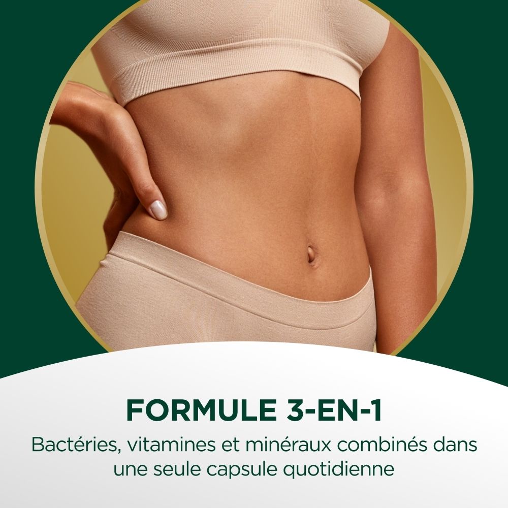 Flacon Centrum MultiBiotics Complete avec informations nutritionnelles et posologie.