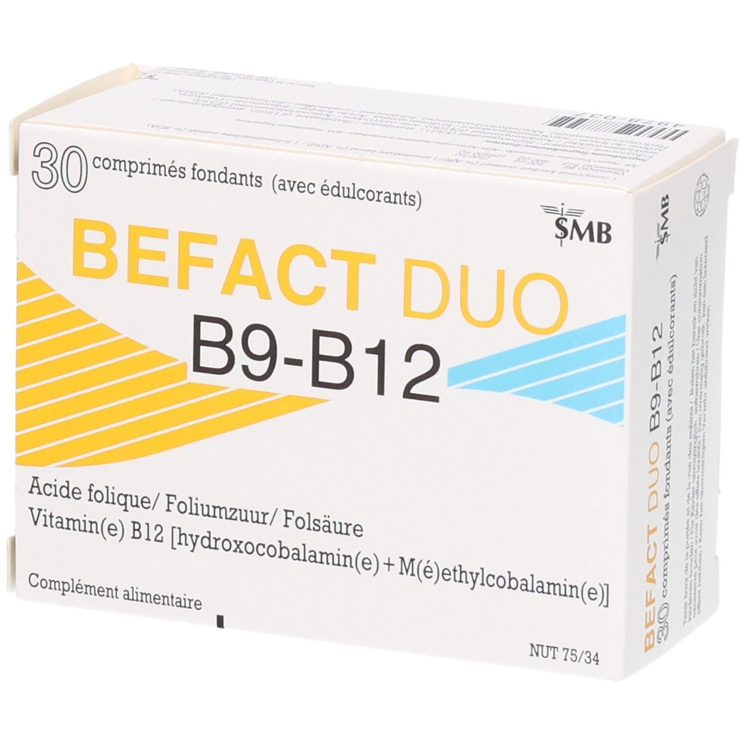 Emballage de BEFACT DUO B9-B12, 30 comprimés fondants, vue de face.