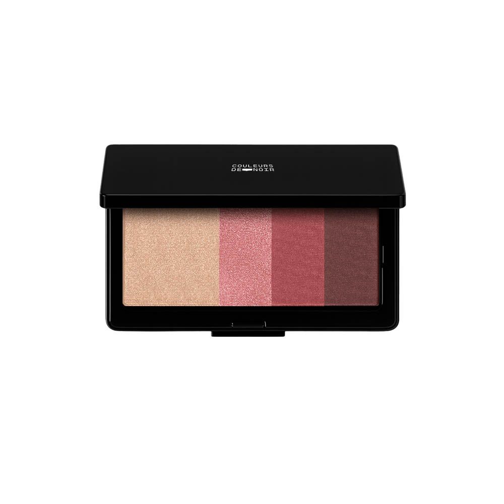 Palette d'ombres à paupières 03 Les Bordeaux ouverte, quatre teintes rosées scintillantes.