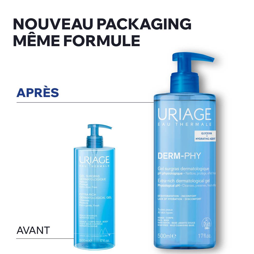 Uriage Derm-Phy : Recommandé par les dermatologues pour une peau saine. pH physiologique, sans savon.