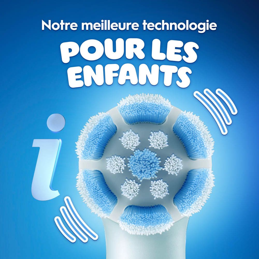 Gros plan de la tête de brosse. Texte : Notre meilleure technologie POUR LES ENFANTS.