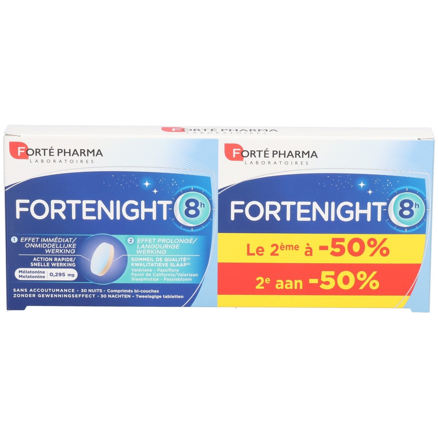 Forté Pharma Fortenight 8h Lot de 2 boîtes de 30 comprimés pour le sommeil.