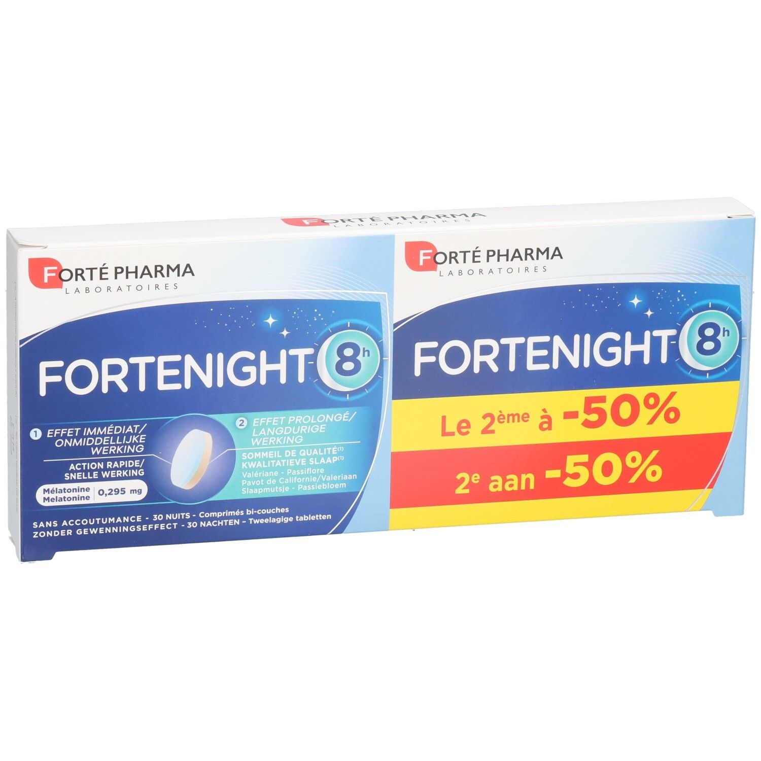 Forté Pharma Fortenight 8h Lot de 2 boîtes de 30 comprimés pour le sommeil.