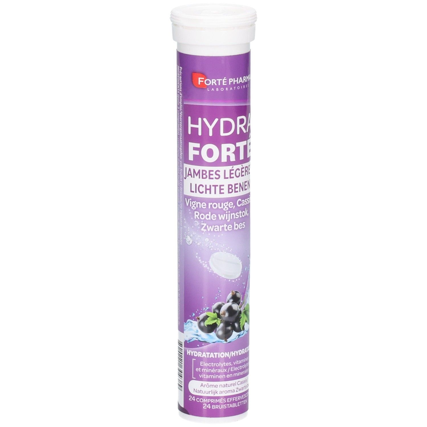 Comprimés effervescents Hydra Forté Jambes Légères à la vigne rouge, cassis et cassis.