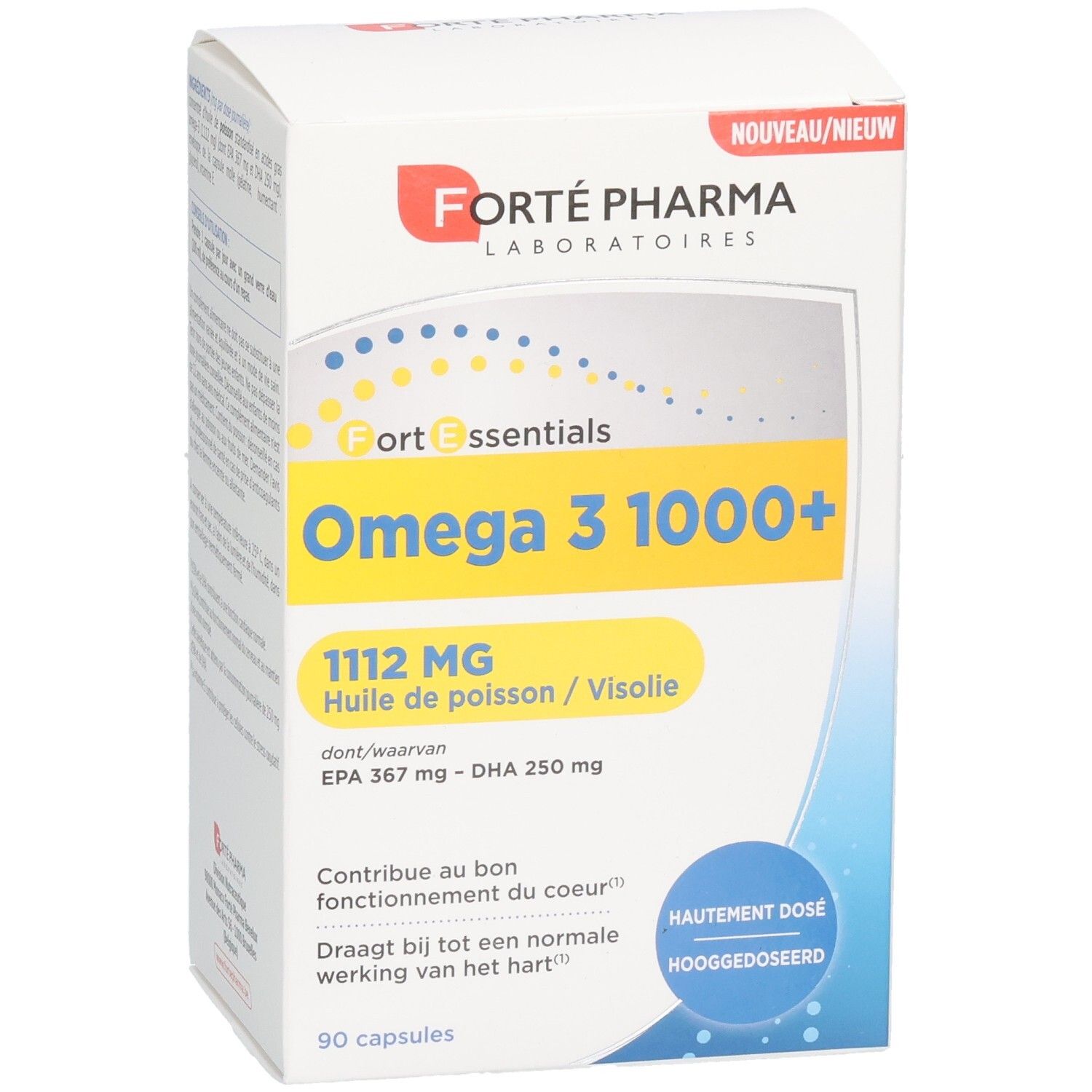Forte Pharma Omega 3 1000+ capsules, 90 unités. Contient 1112 mg d'huile de poisson avec EPA et DHA.