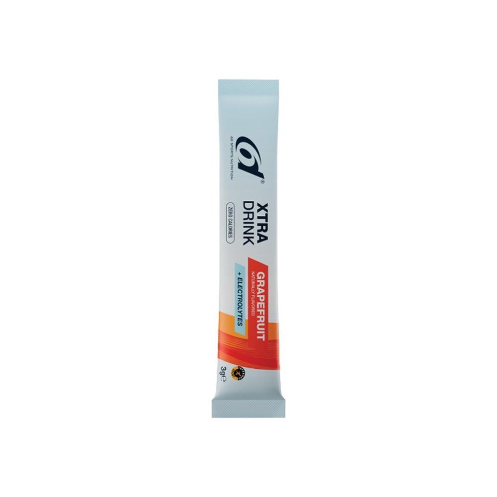 Sachet individuel de poudre 6d Xtra Drink Pamplemousse avec électrolytes, zéro calorie.