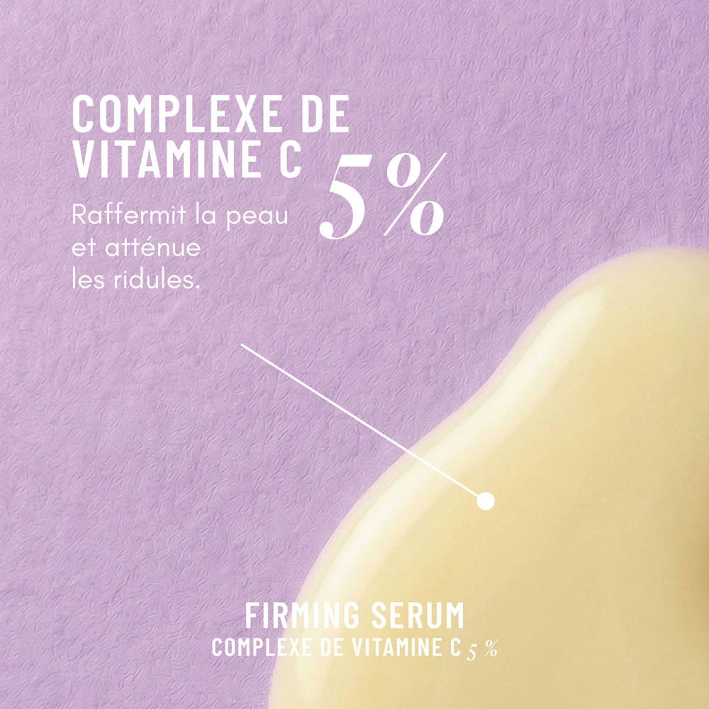 Flacon de sérum avec pipette sur un socle. Liquide jaune. Fond violet.