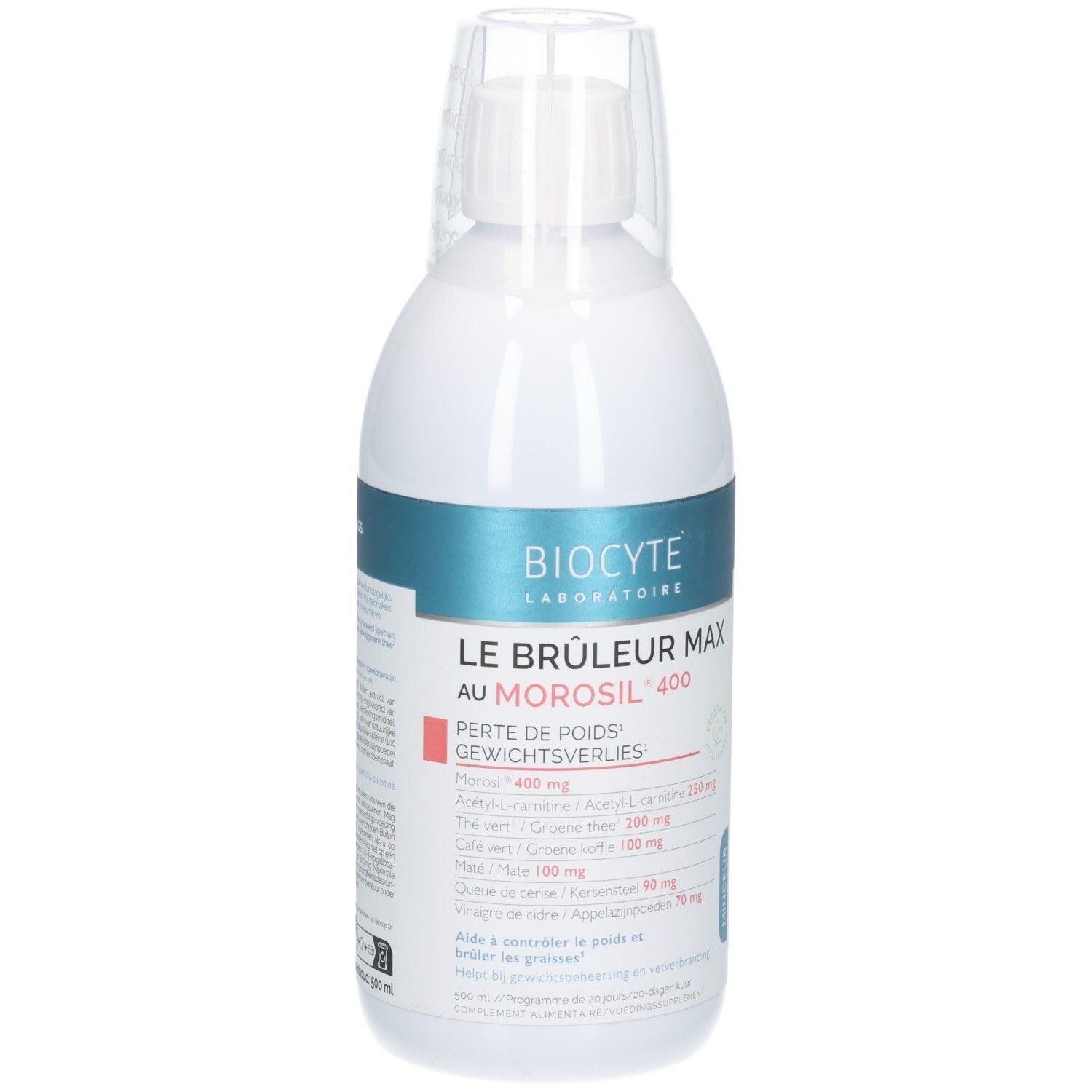 Biocyte Le Brûleur Max : Flacon avec gobelet doseur. Contient Morosil 400.