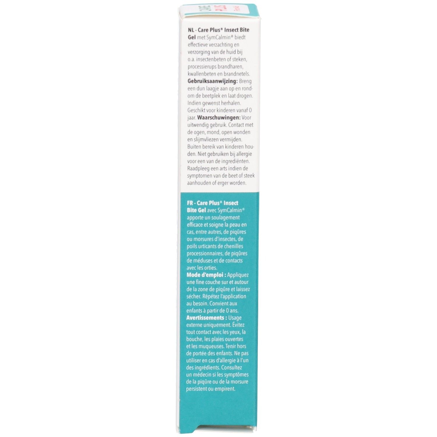 Vue latérale de la boîte avec instructions d'utilisation.