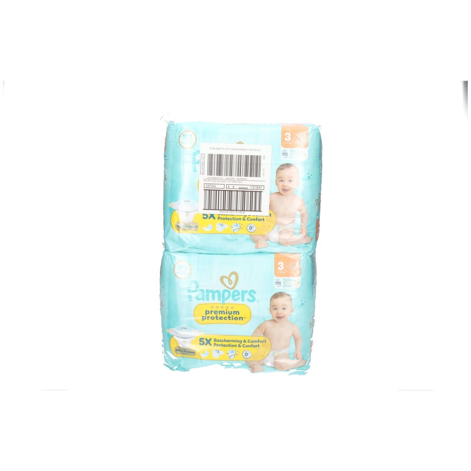 Deux paquets de couches Pampers Premium Protection, taille 3.
