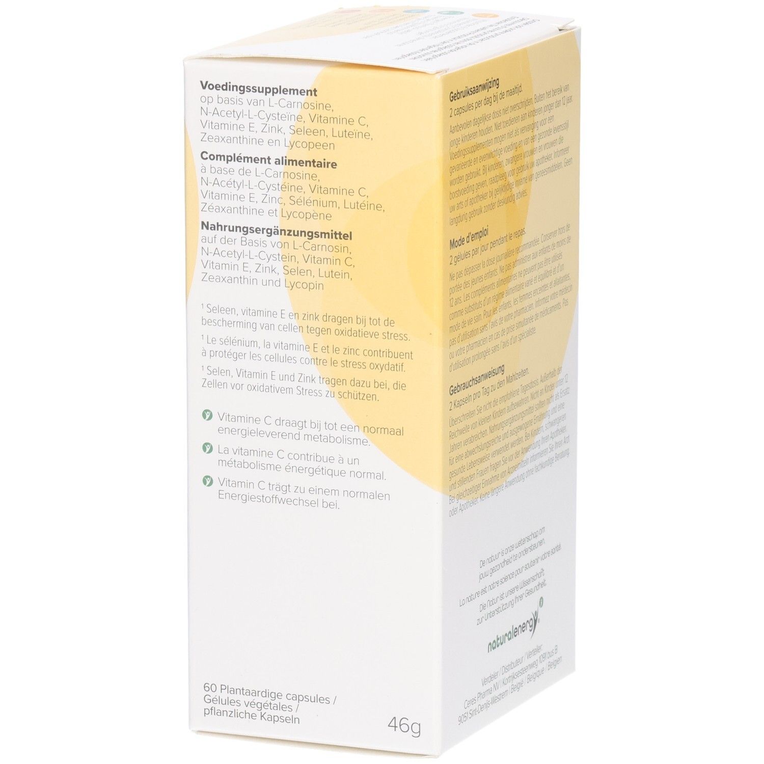 Côté de la boîte AO Complex avec informations sur les vitamines et nutriments.