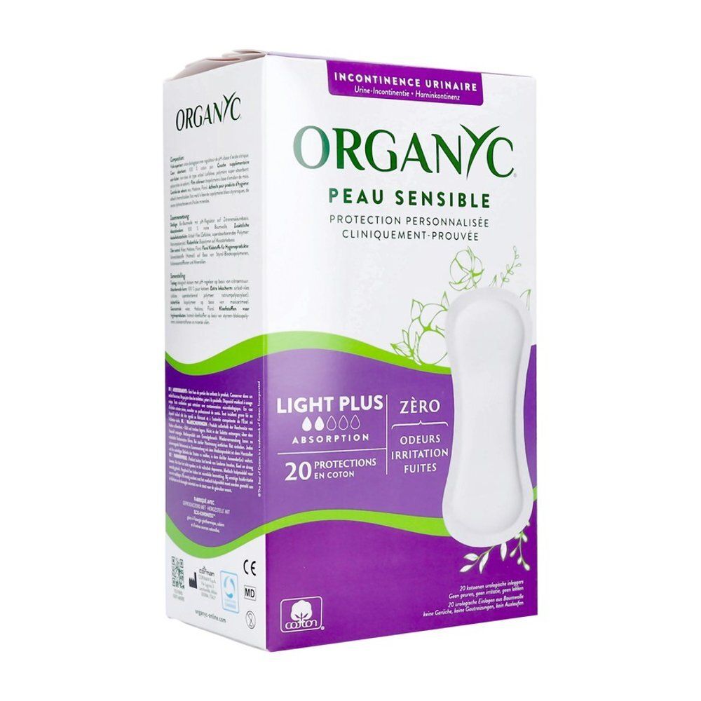 Côté de l'emballage Organyc Peau Sensible Light Plus avec détails d'étude clinique.