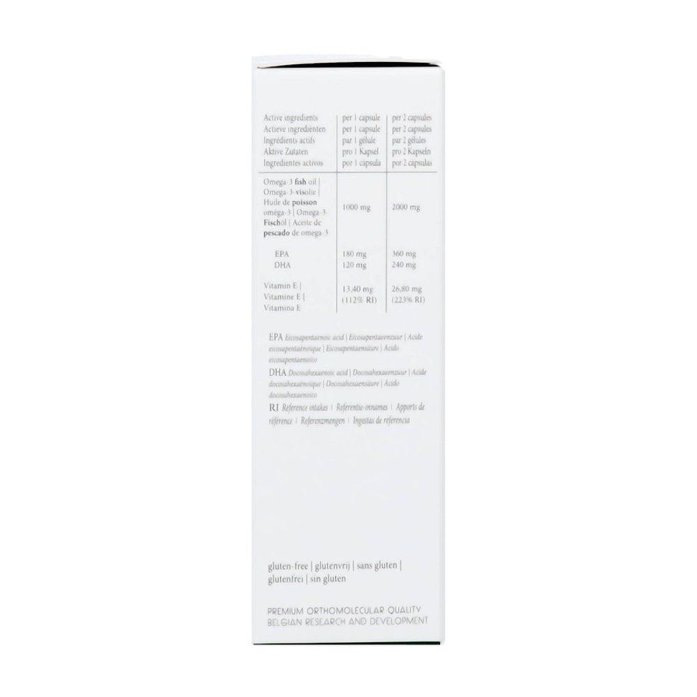 Boîte Rainpharma Omega 3, côté avec ingrédients et dosage en français.
