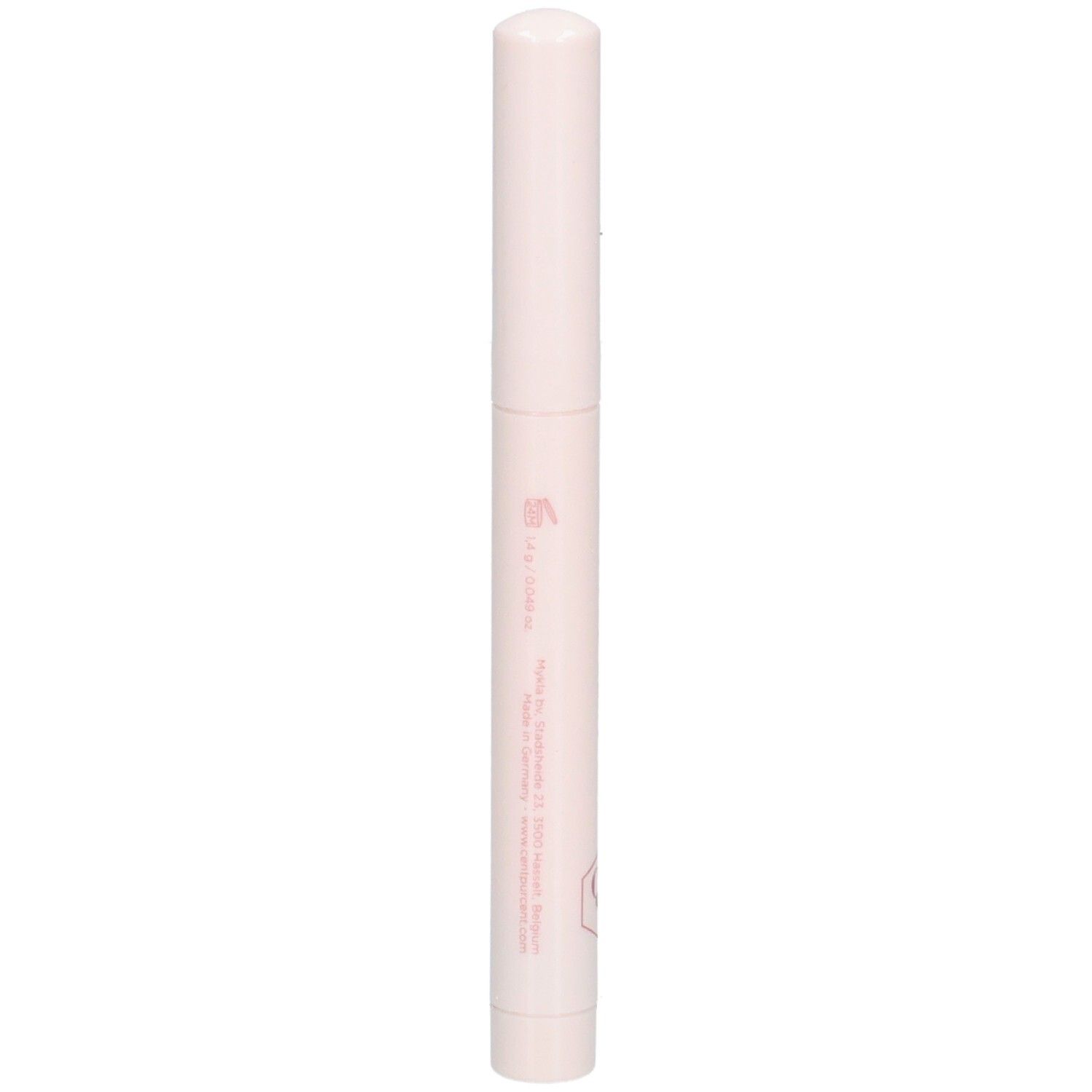 Bâton rose clair avec capuchon blanc. Inscriptions roses. Informations sur le produit.