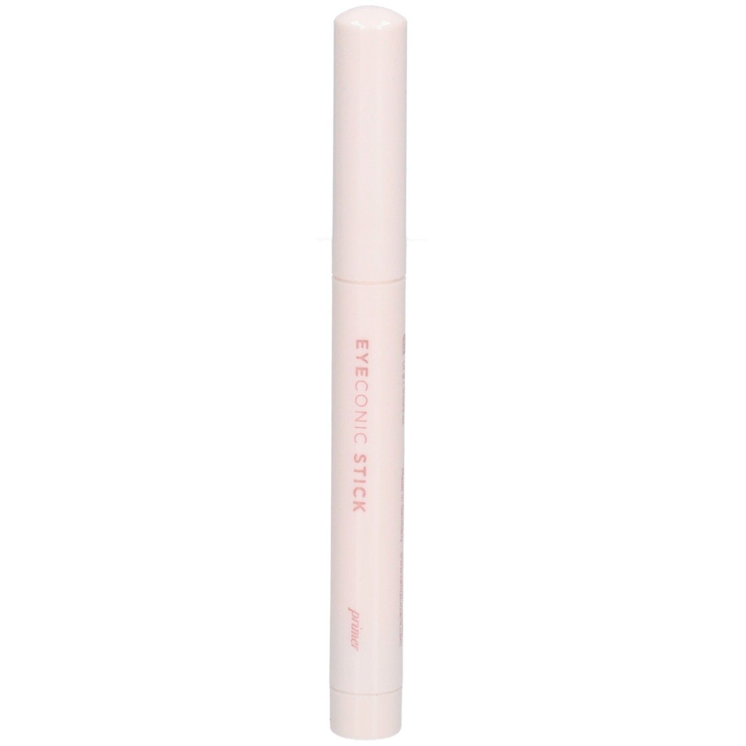 Bâton rose clair avec capuchon blanc. Inscription 'EYECONIC STICK' en rose.