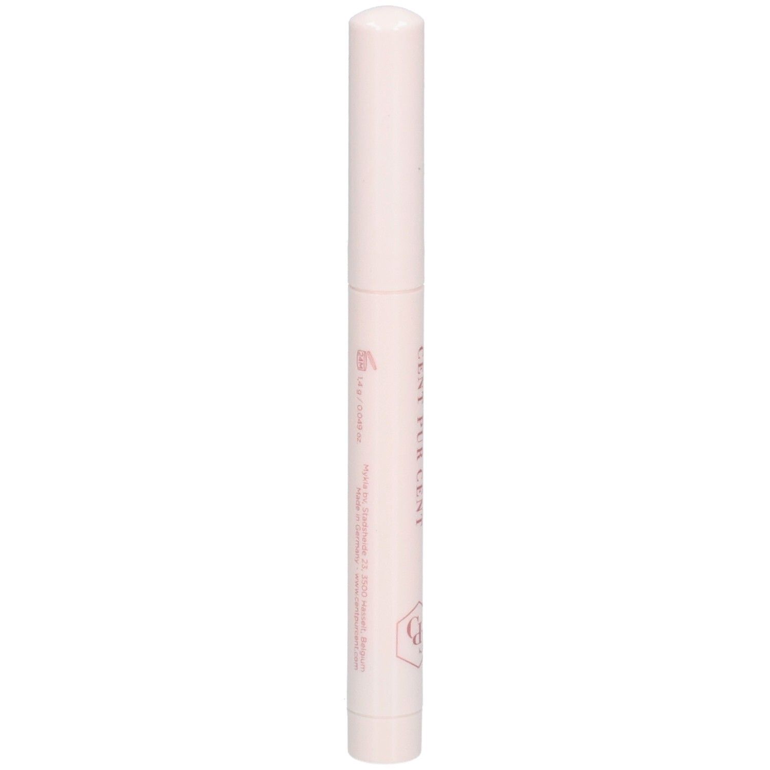 Bâton rose clair avec capuchon blanc. Inscriptions roses. Informations sur le produit.