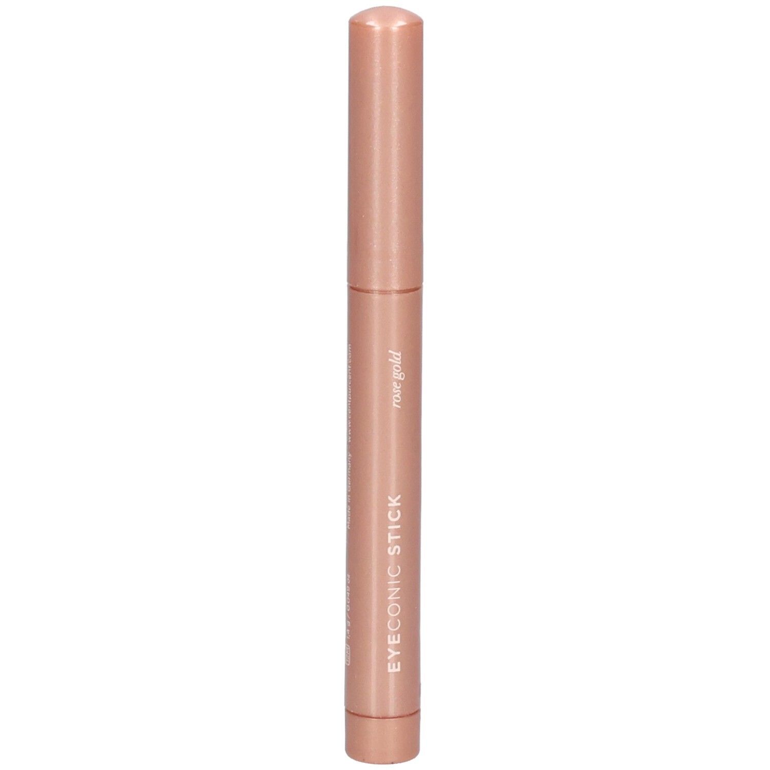 Un bâtonnet doré rose avec l'inscription "EYECONIC STICK" et "rose gold".