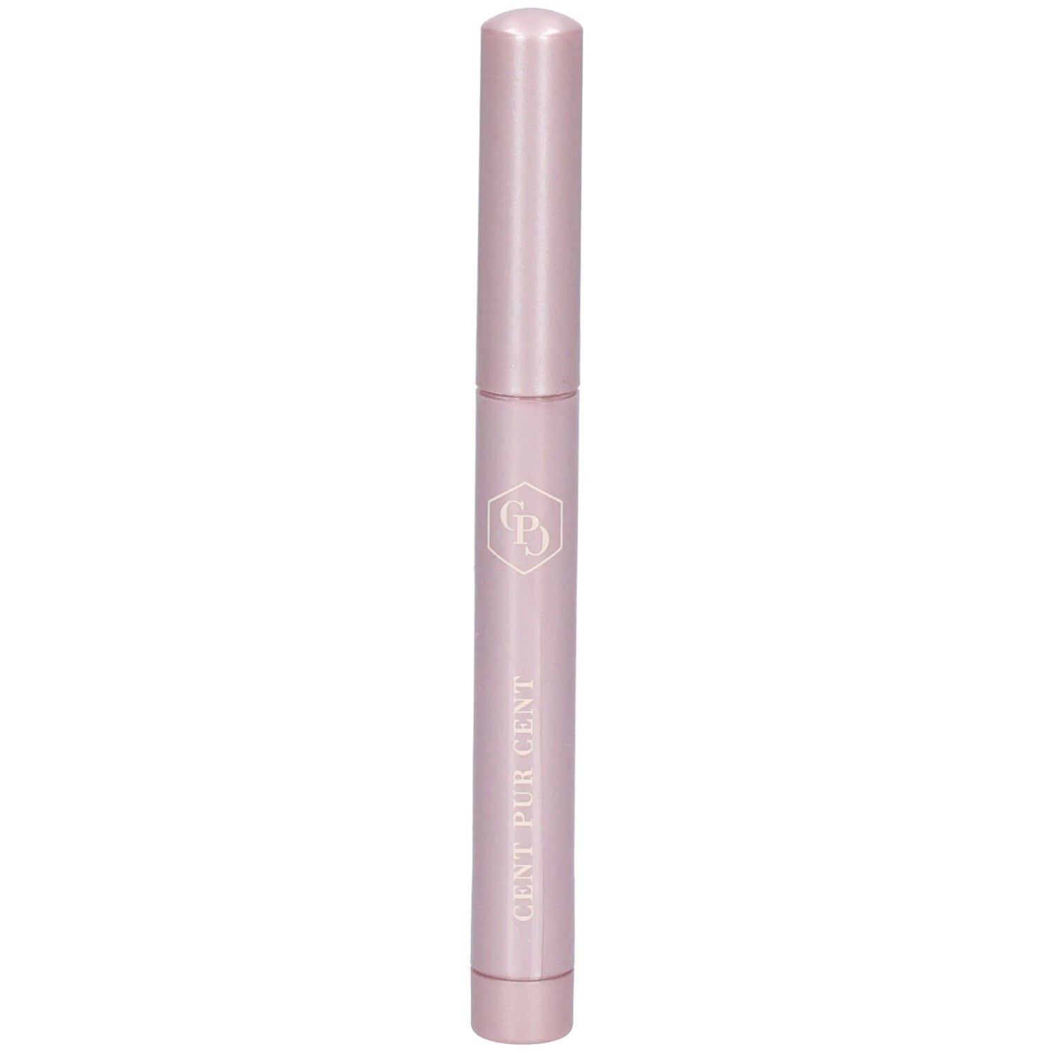 Un bâton fermé, de couleur rose, avec logo et inscription argentés.