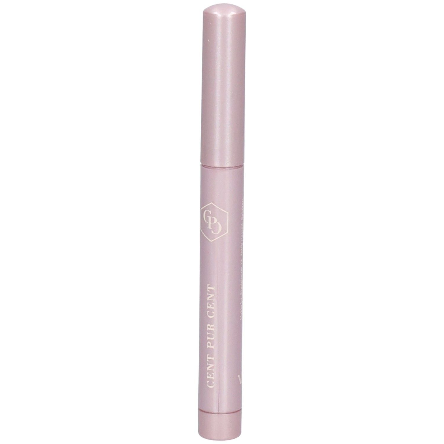Un bâton fermé, de couleur rose, avec logo et inscription argentés.