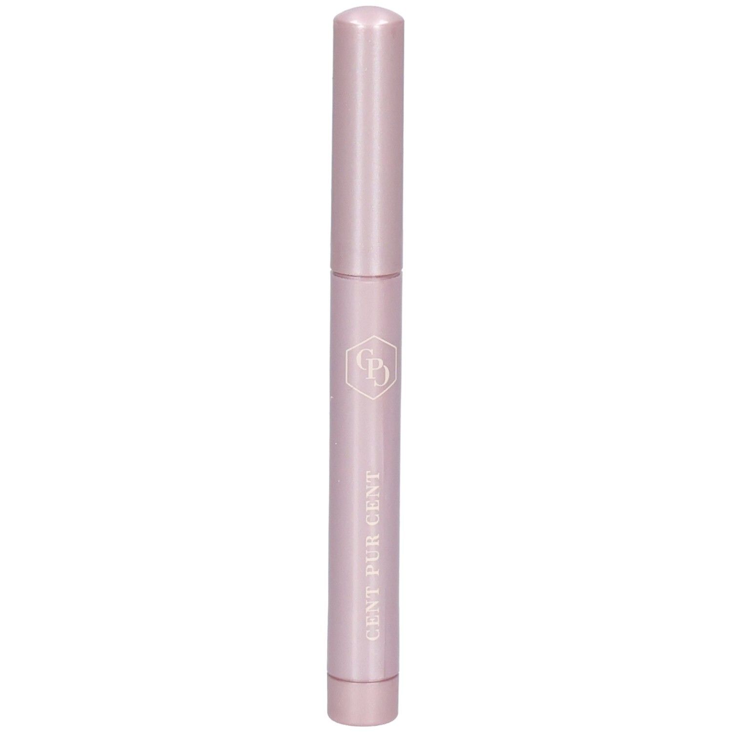 Un bâton fermé, de couleur rose, avec logo et inscription argentés.