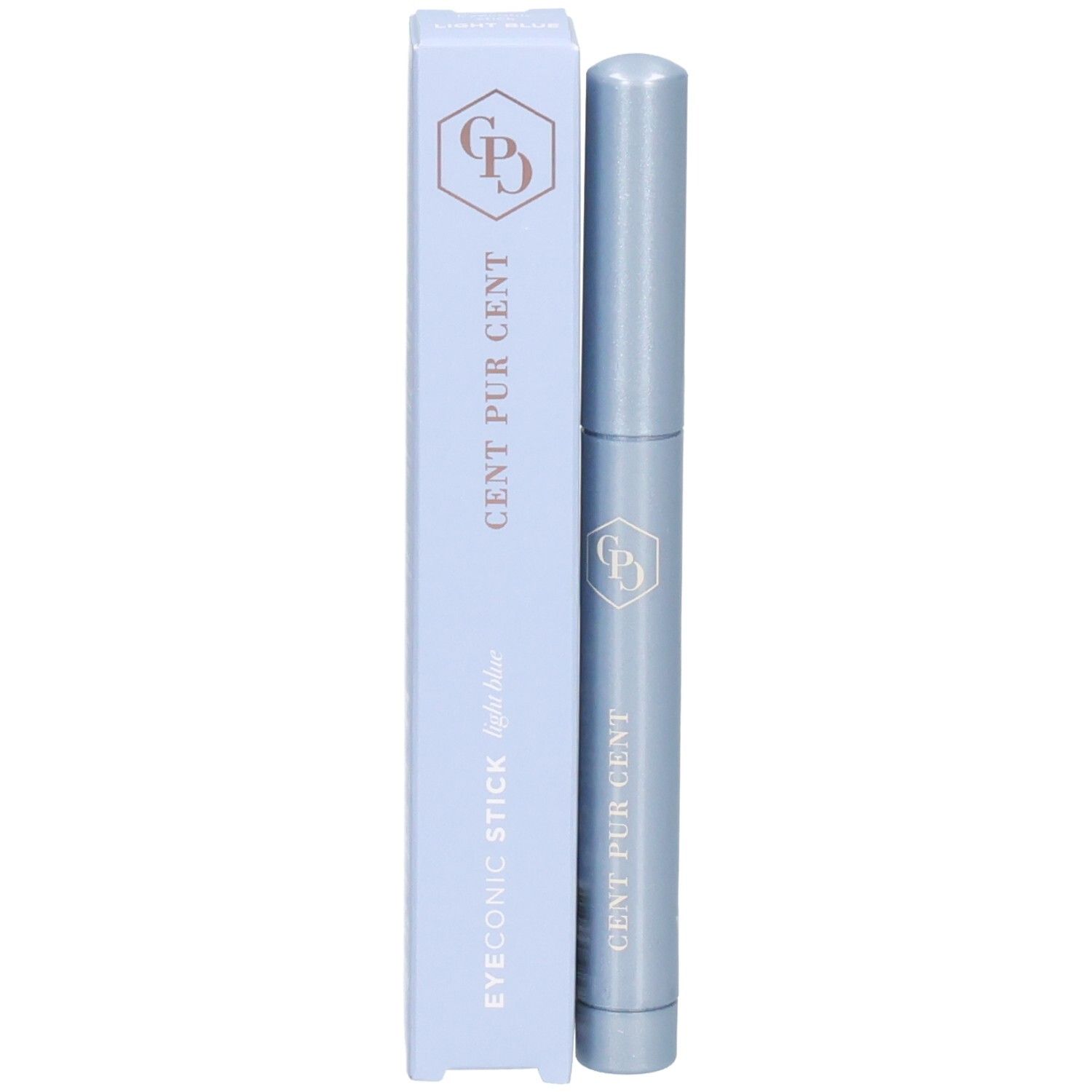 Cent Pur Cent Eyeconic Stick Light Blue : Bâton et emballage bleu clair avec logo et nom de marque.