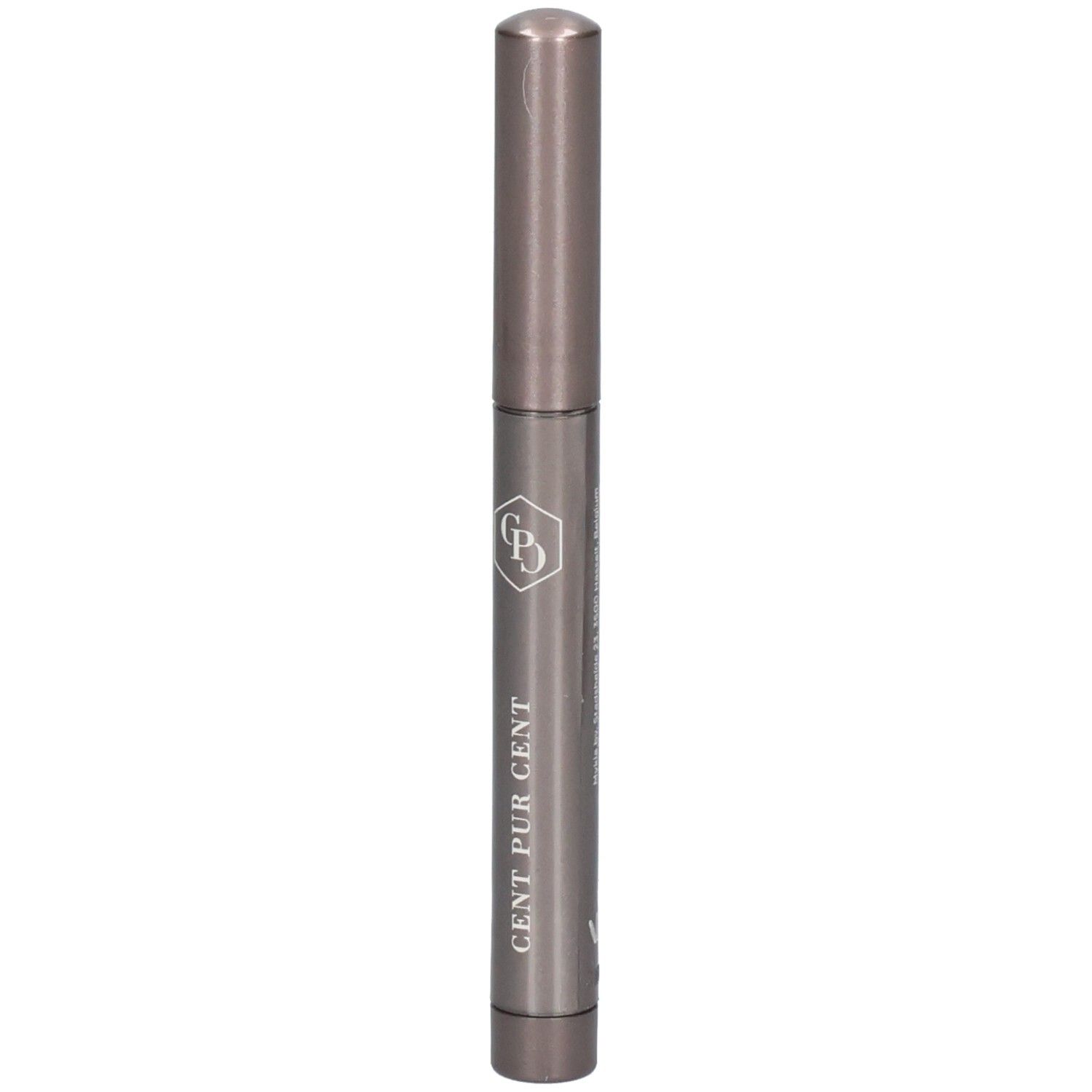Stylo gris avec logo argenté et inscription 'CENT PUR CENT'.
