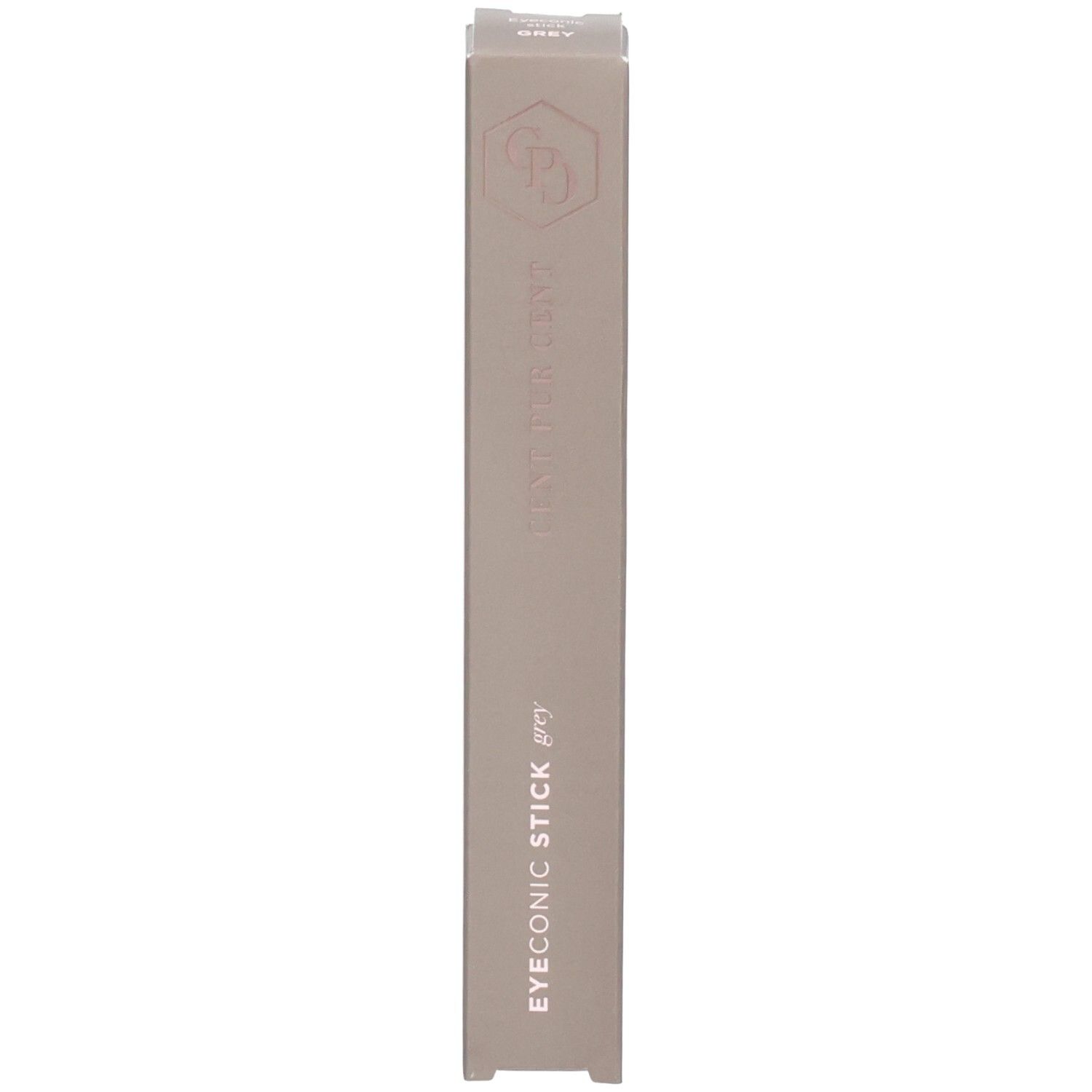 Emballage gris d'un stylo pour les yeux avec logo et inscription.