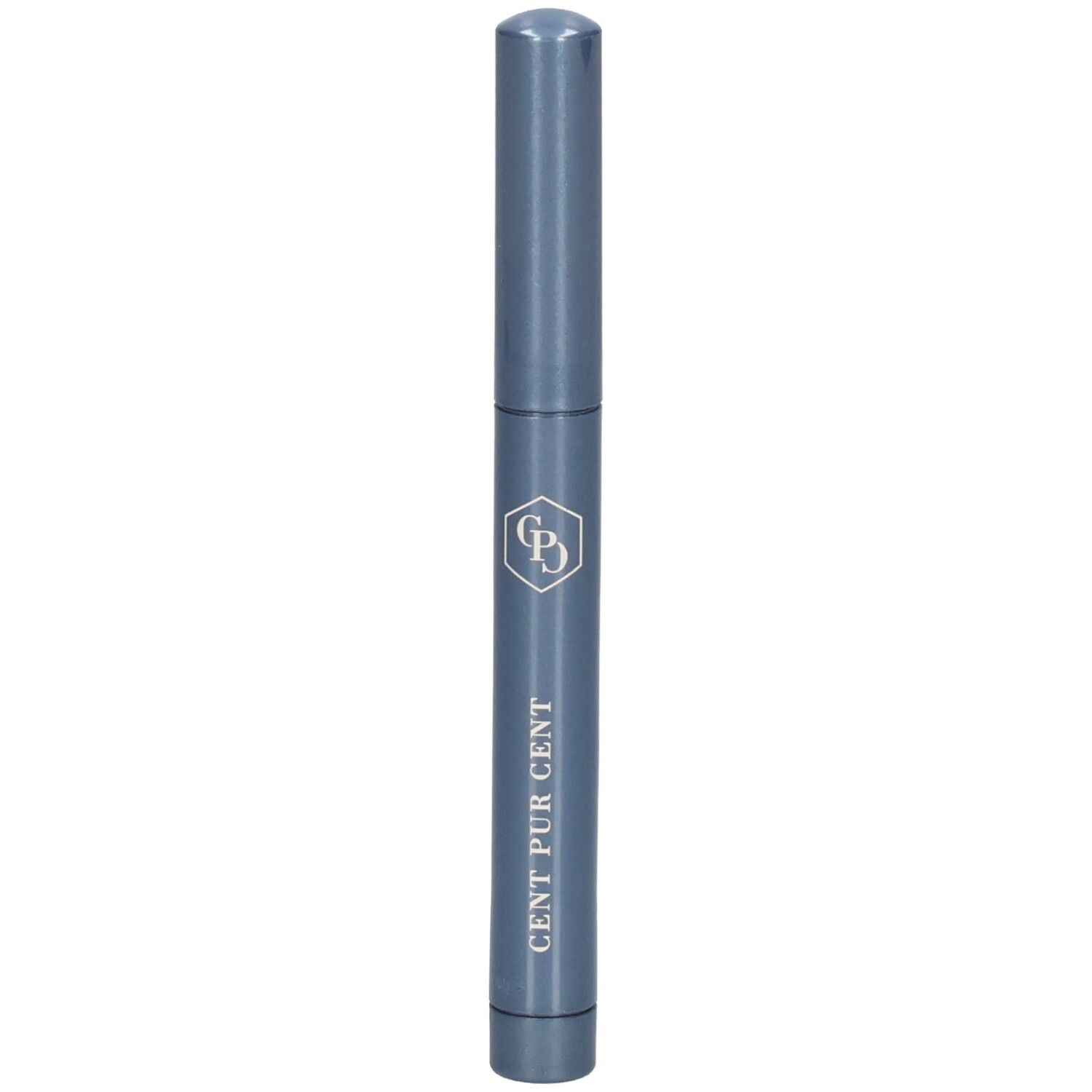 Stylo bleu foncé avec logo argenté et inscription 'CENT PUR CENT'.