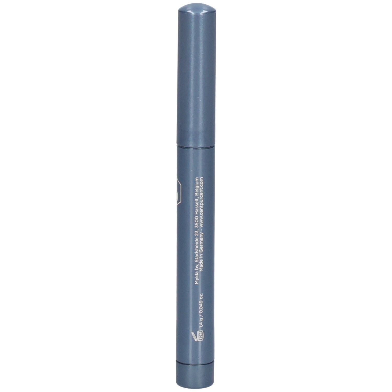 Stylo bleu foncé avec informations fabricant et 'Made in Germany'.