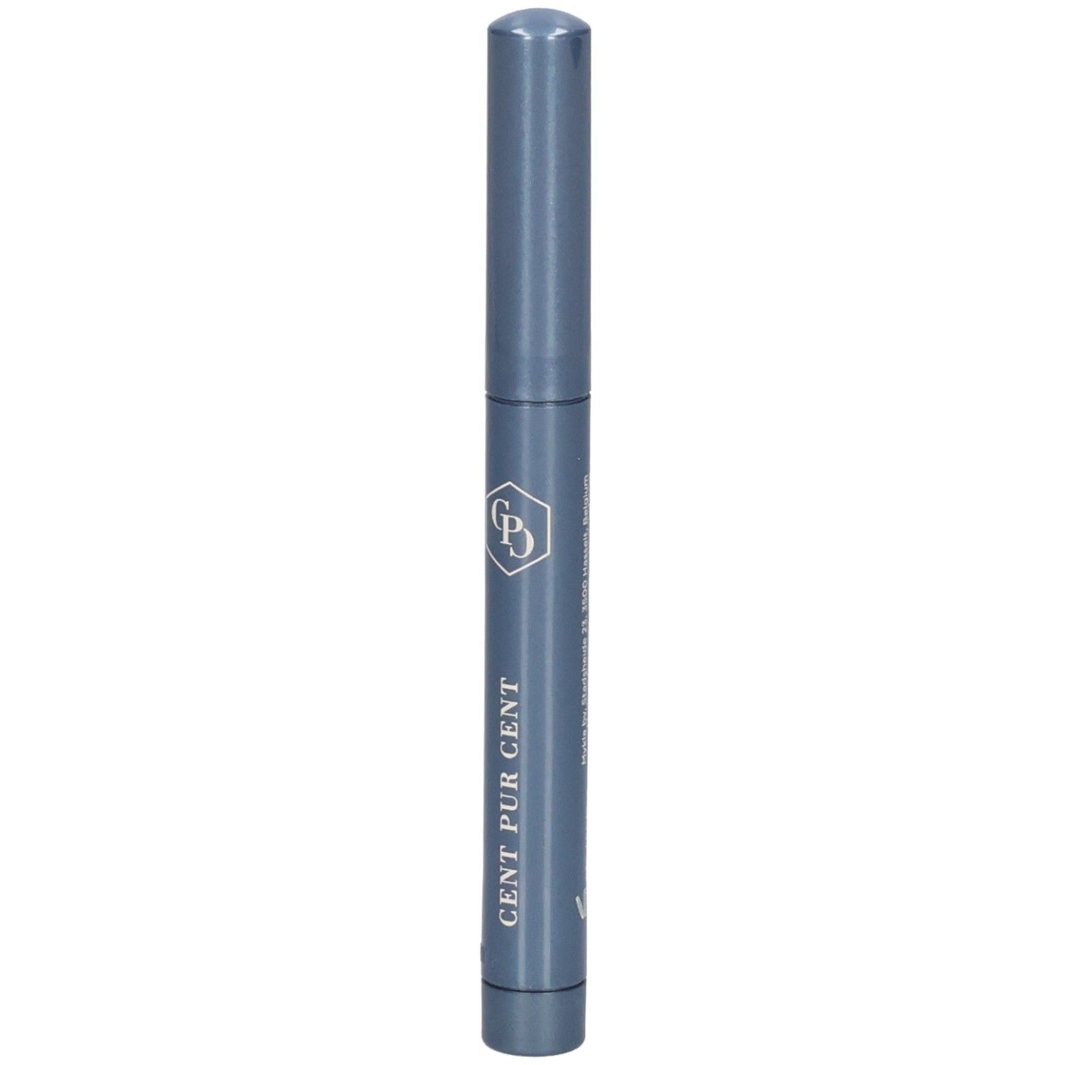 Stylo bleu foncé avec logo argenté et inscription 'CENT PUR CENT'.