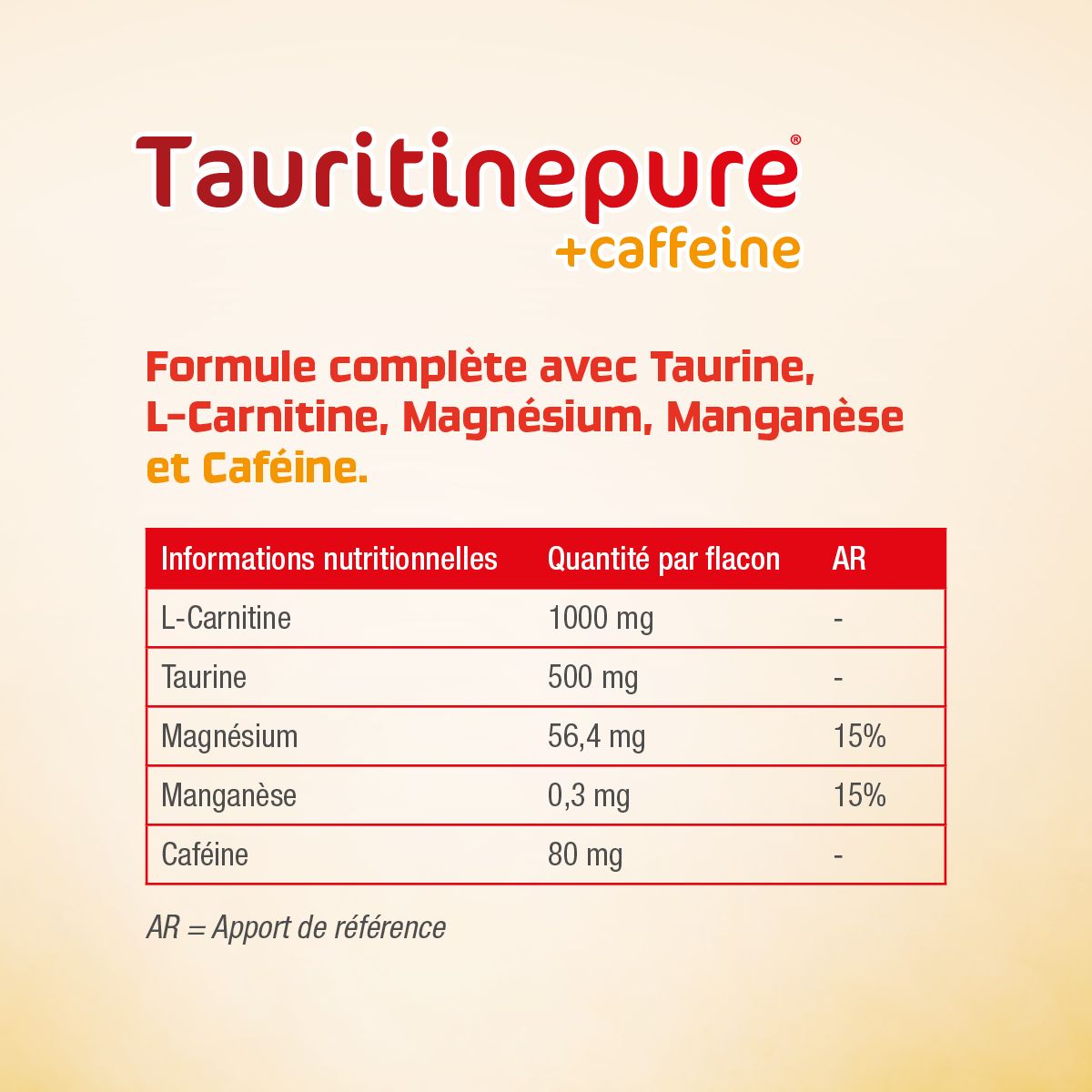Emballage de Tauritinepure + Caffeine avec trois shots et nom du produit.