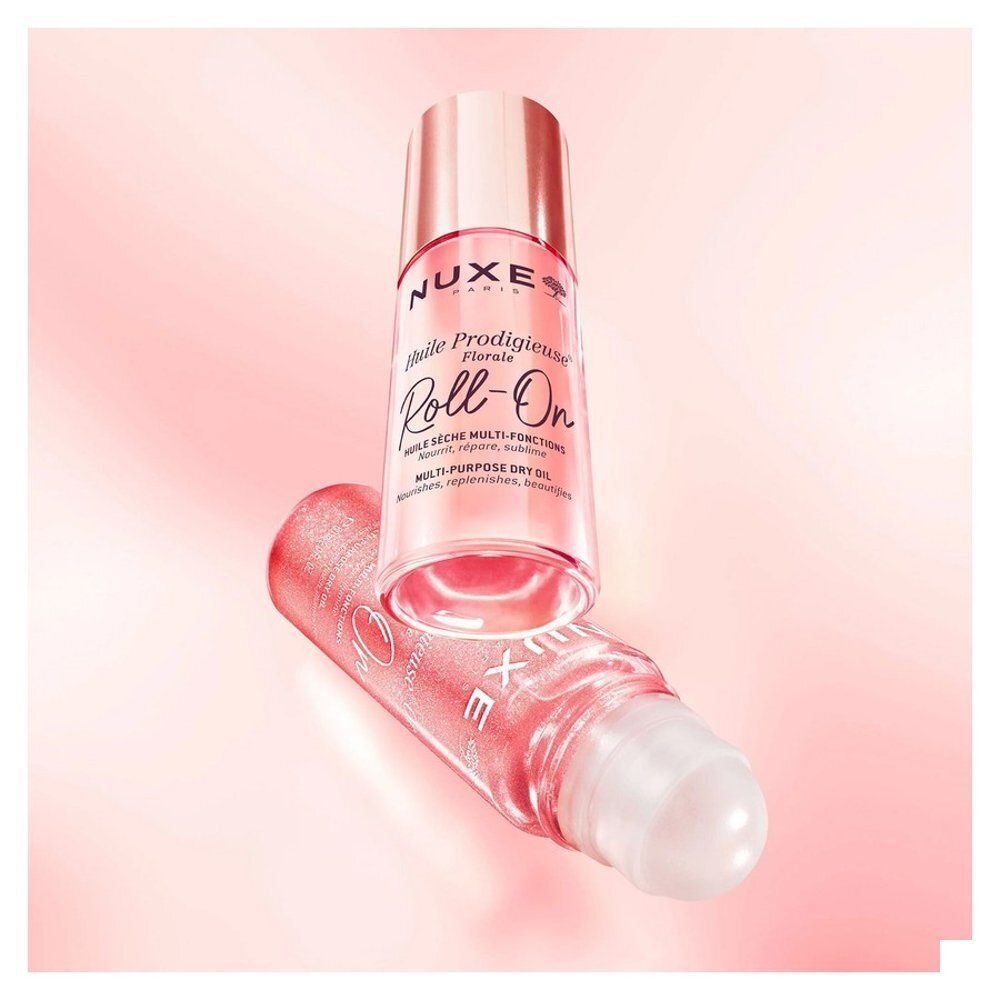 Flacon roll-on Nuxe Prodigieux Floral avec bouchon or rose.