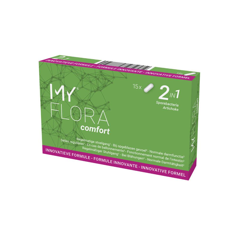 Boîte My Flora Comfort 2-en-1, étiquetage français, 15 gélules, Sporenbactéries, Artichaut.