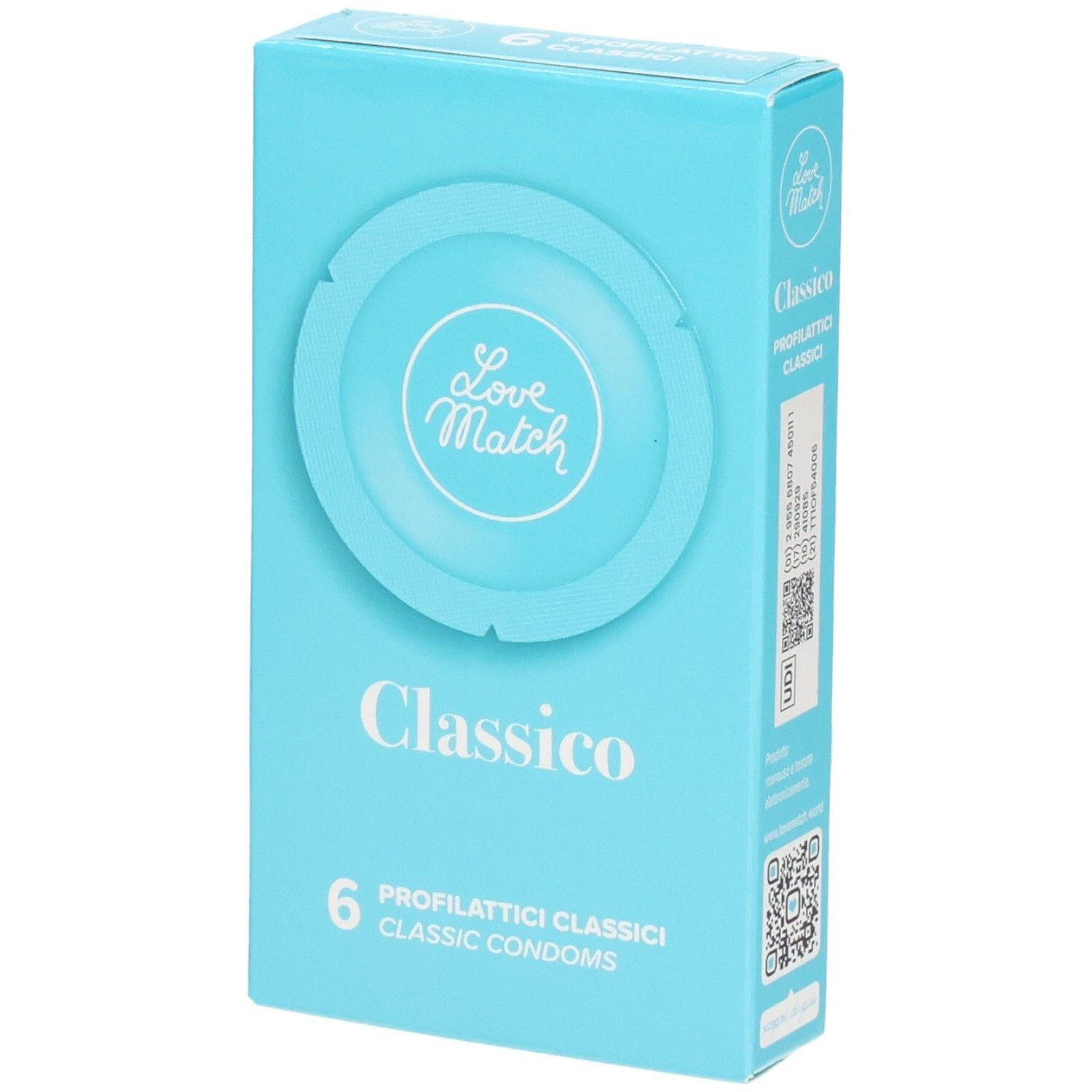 Boîte de 6 préservatifs classiques, marque Love Match Classico.