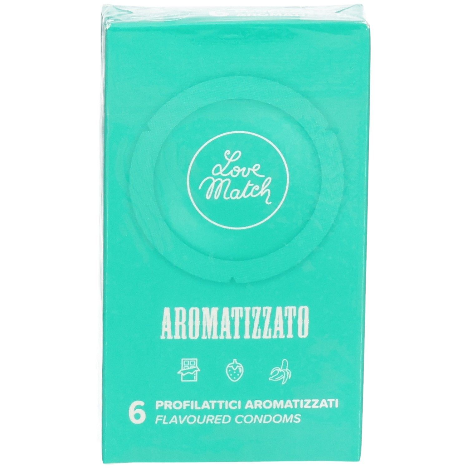 Boîte de 6 préservatifs aromatisés Love Match, face avant.