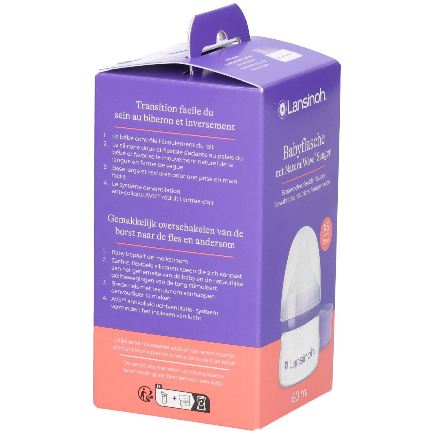Biberon Lansinoh NaturalWave, 60ml, XS, 0m+.