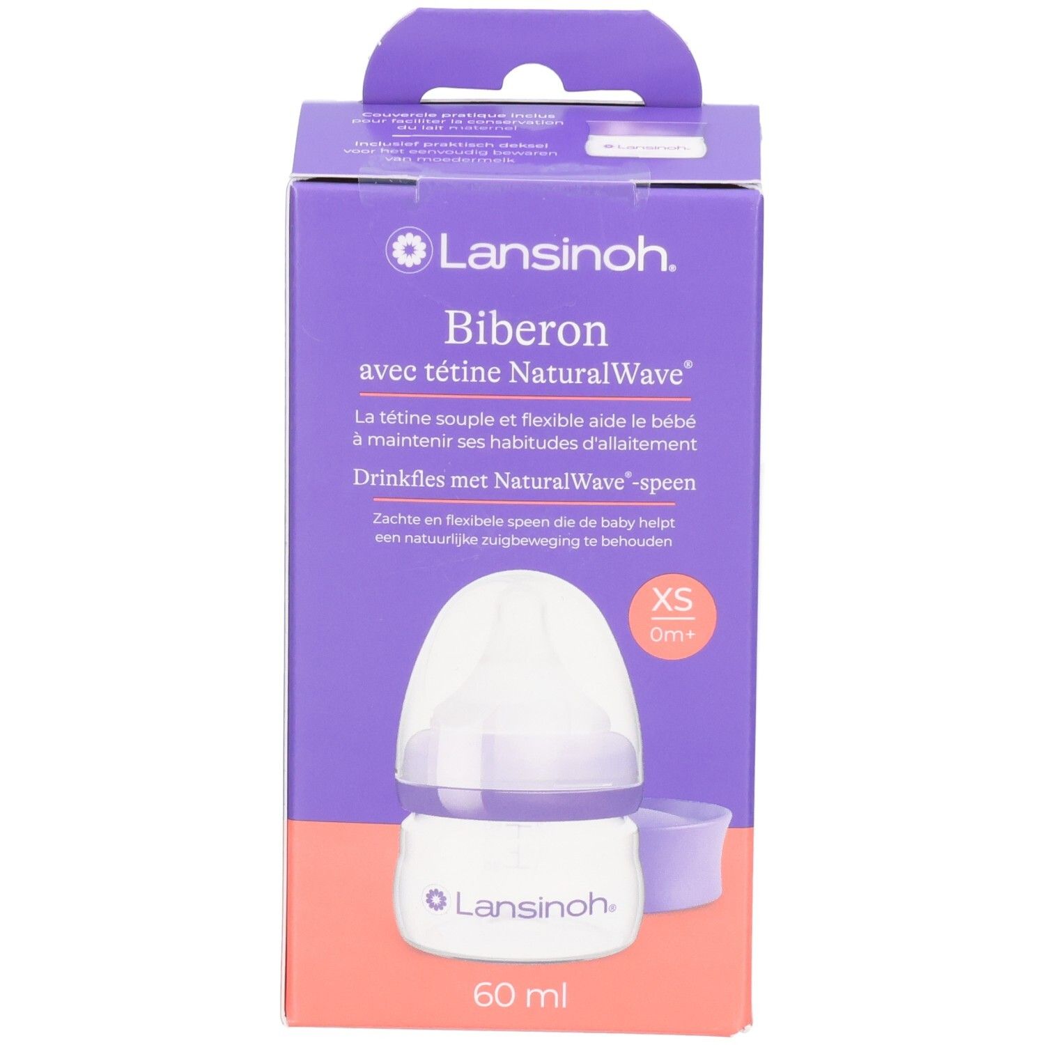 Biberon Lansinoh NaturalWave, 60ml, XS, 0m+.