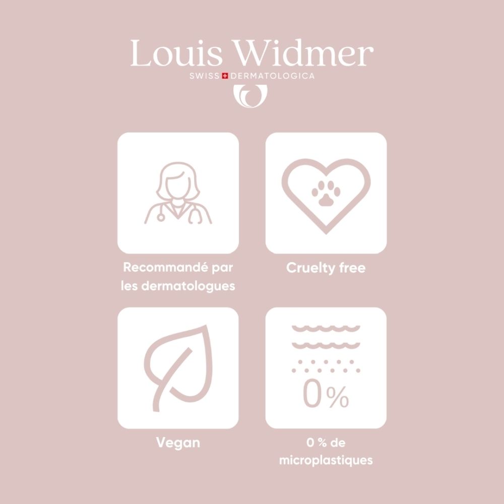 Louis Widmer: Recommandé par les dermatologues, cruelty free, vegan, 0% microplastiques.