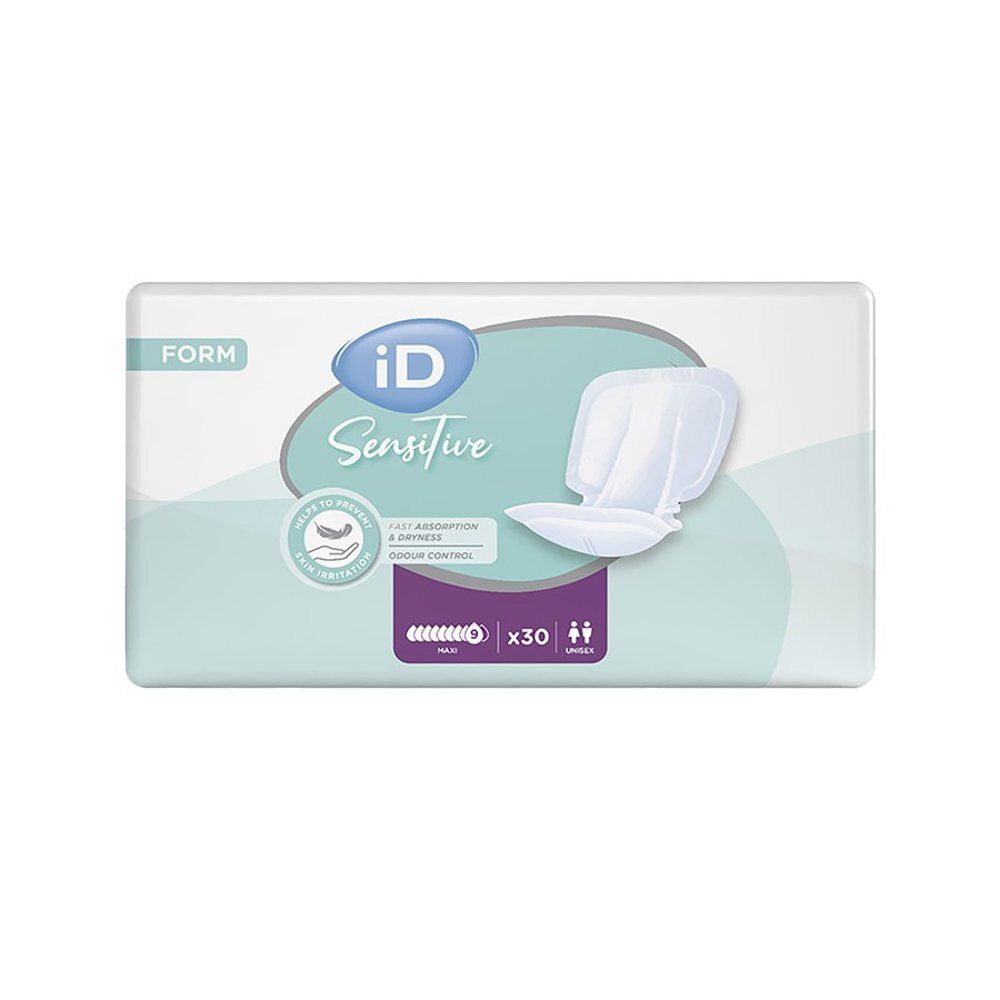 Protections iD Sensitive Form Maxi, 30 unités. Absorption rapide, contrôle des odeurs, prévient les irritations.