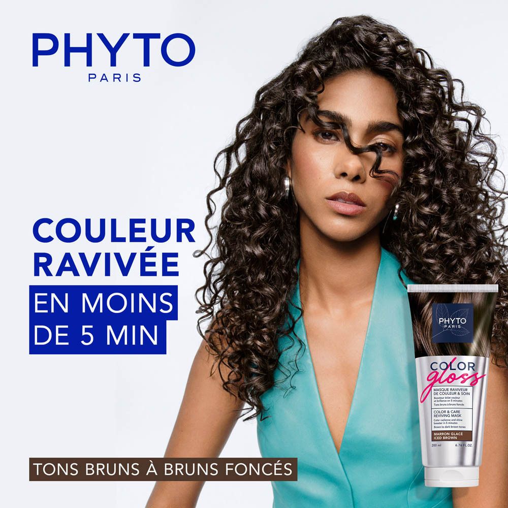 Phyto Paris Color Gloss, masque capillaire pour cheveux bruns à brun foncé. Ravive la couleur en moins de 5 minutes.