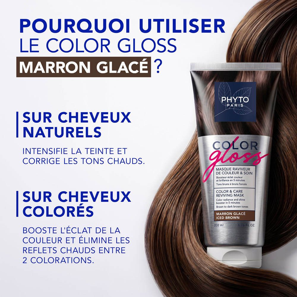 Soin Color Gloss Phyto Paris en Marron Glacé (Brun Glacé) dans un tube.