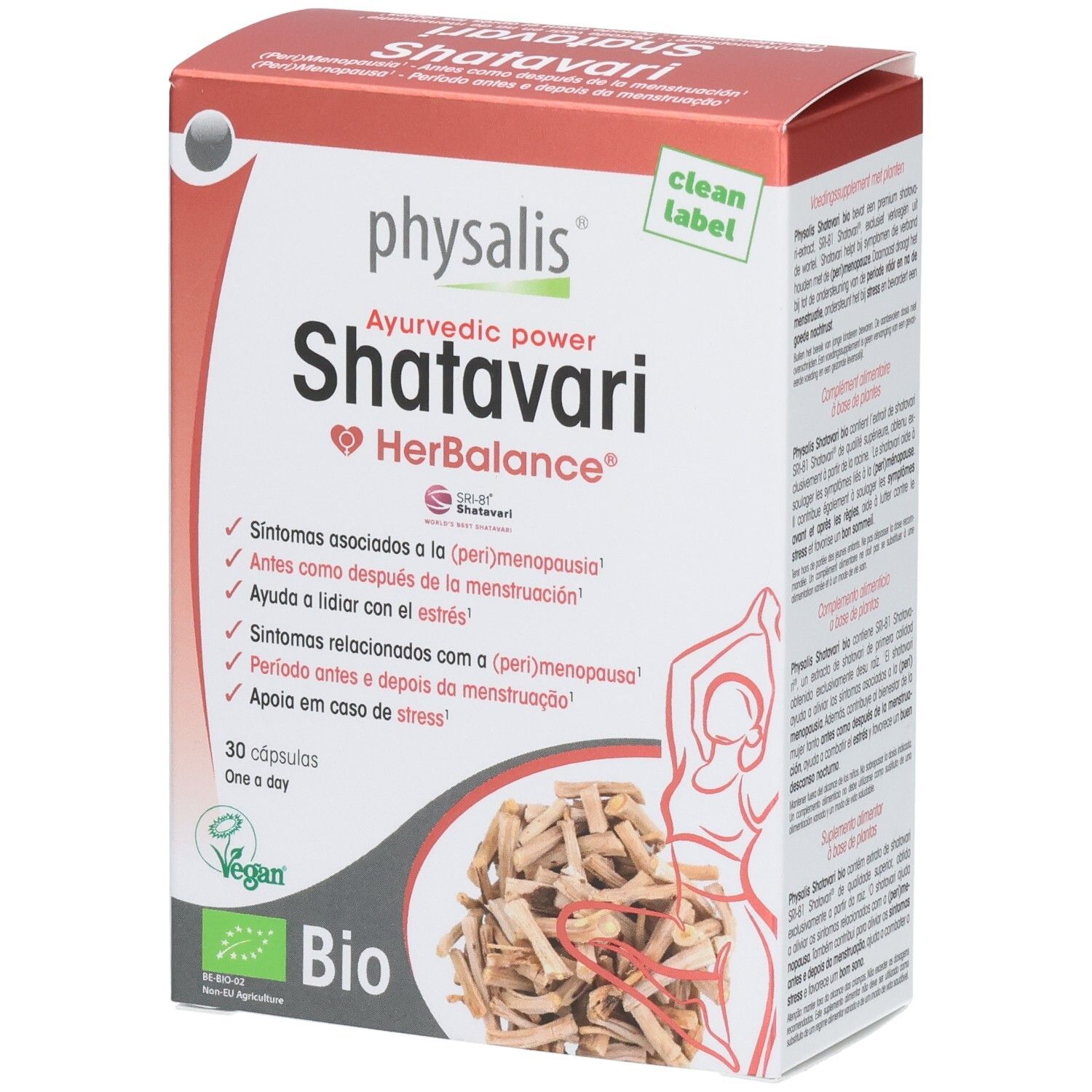 Boîte Physalis Shatavari HerBalance de 30 capsules, certifiée Bio.